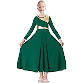 ORIDOOR Girls Praise Dance Dress Metallic Gold Liturgical Worship Church Robe Full Length Swing Lyrical Costume