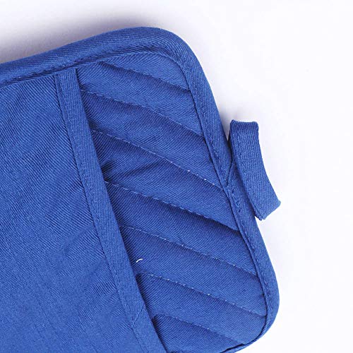Anyi Oven Pot Holders with Pocket, 100% Cotton Oven Mitts Oven Pads with Feature of Heat Resistant Potholders Non Slip for Cooking Baking, Set of 3 (Blue) - Thumbnail 4