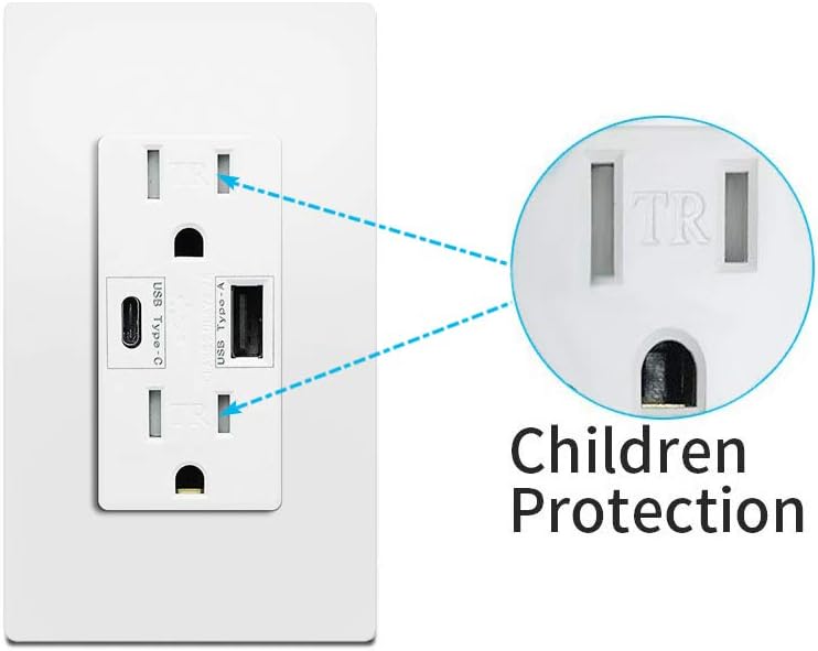 USB Type C Wall Outlet Dual High Speed Duplex Receptacle 15 Amp, Smart 4.8A Quick Charging Capability, Tamper Resistant Wall Plate Included UL Listed, Not for laptops, Type C 2 pack - - 