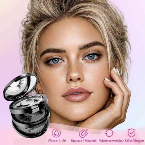 Magnetic False Eyelashes Natural Look with Applicator, Full Lashes and 3/4 Templates, Reusable Magnetic False Eyelashes No Glue or Eyeliner, Upgraded Version 4 Magnets