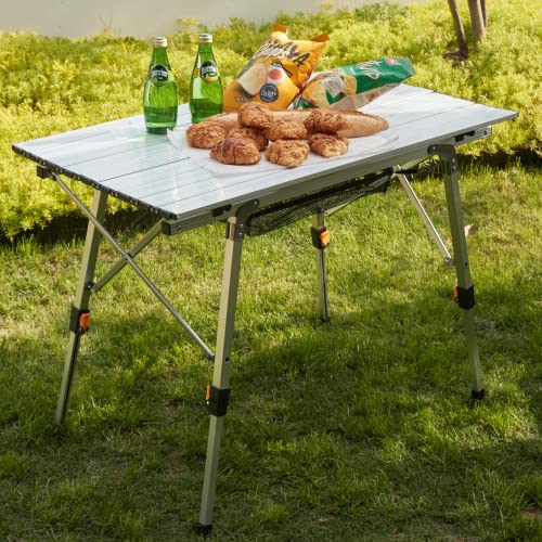 COSTWAY Folding Picnic Table, 4ft Roll Up Caping Table With Storage