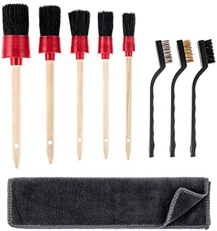 Smaiemeinu Auto Detailing Brush Set 9 Pcs (Natural Wooden Handle)