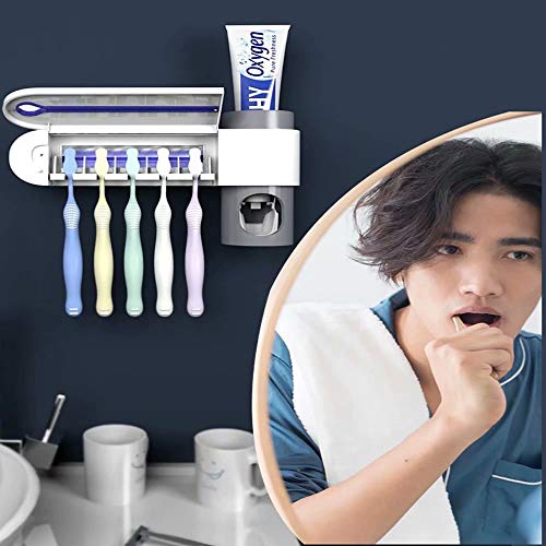 Grace Care UV Toothbrush Holder with Automatic Toothpaste Dispenser,Toothbrush Mounted Toothbrush Holder with UV Toothbrush sanitizer Holder,Toothbrush Storage Set for Family
