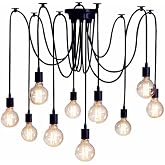 Lonruis 10-Arm Spider Light Fixture Industrial DIY Chandelier Pendant Lamp | Adjustable 78-inch hanging cords, vintage E26/E27 base ceiling lamp for dining room, kitchen, bar & living room decor.