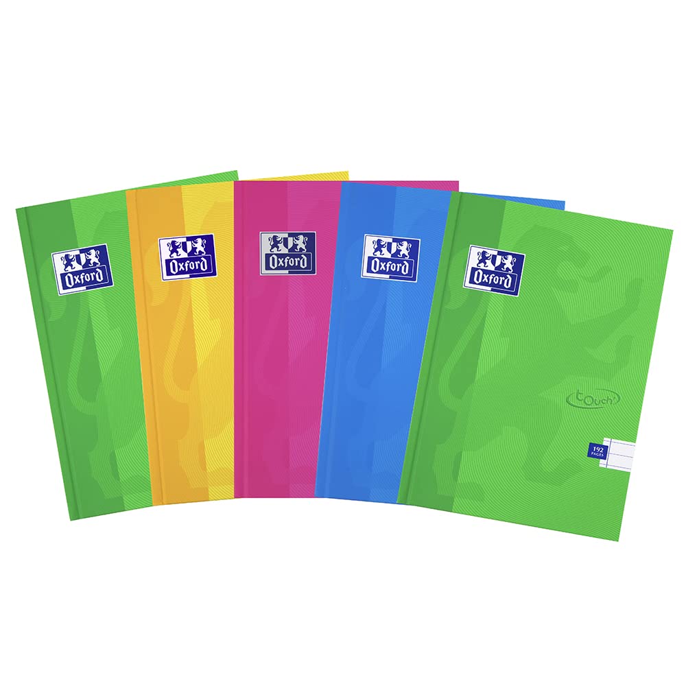 Oxford Touch A5 192 Page Hardback Casebound Notebook Assorted Colours, Pack of 5
