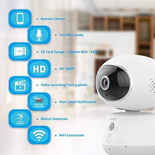 Wireless Camera, Bioxo 1080P WiFi Pan/Tilt/Zoom Home Security Camera with Night Vision/ TwoWay