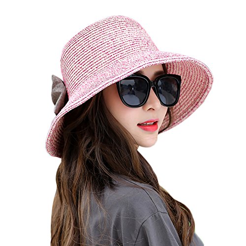 Women’s Sun Beach Straw Hat UV Protection Foldable Wide Brim Floppy Cap
56-59cm - Rose Red