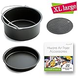 [ XL-VERSION ] Air Fryer Accessories XL- Fits All 5.3 - 5.8QT - Non-Stick Barrel / Pan + Silicone Mat + Air Fryer Recipes, Compatible with Power Air Fryer XL / Philips Avance XL HD9240 / GoWISE USA XL