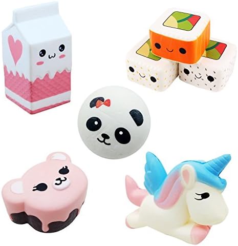 5pcs SQUISHIES Jumbo Slow Rising Kawaii Squishy toys prime Unicorn + Sushi + Milk + Bear Cake + Panda