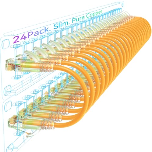 Sokqovt Cat6a Patchkabel, schmal, 1,8 m (24 Stück), flexibles Cat6 Ethernet-Patchkabel, 10G, 550 MHz, 28 AWG, reines Kupfer, Cat6 Patchkabel für Netzw