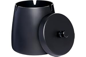 OILP Black Cool Ashtrays with Lid,Smokeless Ashtrays for Cigarettes Indoor Outdoor Smell Proof Windproof Ash tray Outdoor Ashtray for Patio Outside Home Modern Decor(Large,Black)