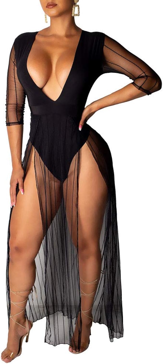 sheer black dress with bodysuit