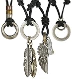 Jstyle 4 Pcs Leather Necklace for Men Women Pendant Vintage Wing Feather Chain Adjustable