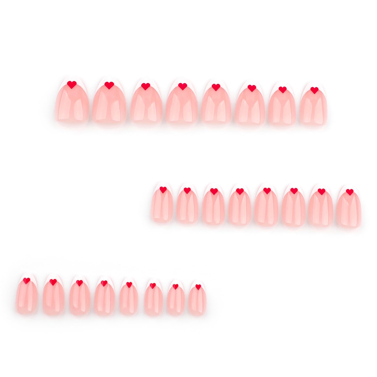 Red Heart Press on Nails Valentines Fake Nails, LPOODDNU White French Tip Almond Press on Nails Short False Nails Cute Valentines Almond Stick on Nails for Women Nail Art Decorations 24Pcs - Image 2