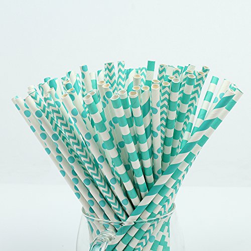 ZOOYOO Paper Straw 100pc For Parties,Birthdays,Weddings,Baby Showers And Celebrations (Turquoise)