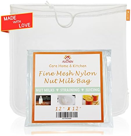 Nut Milk Bag - Best 12"X12" Commercial Grade - Reusable Almond Milk Bag &amp; All Purpose Food Strainer - Fine Mesh Nylon Cheesecloth &amp; Cold Brew Coffee Filter - Almond Nut Milk Recipes Included(1 Pack)