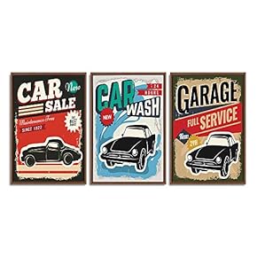 Framed Canvas Wall Art for Living Room, Bedroom Vintage Garage Canvas Prints for Home Decoration Ready to Hanging - 16"x24"x3 Panels