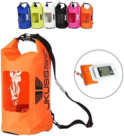 Waterproof Dry Bag Roll Top Compression Sack Clear See Through Window Panel Keeps Gear Dry for Kayaking Beach Rafting Boating Hiking Camping Fishing+Dry Phone Case (Orange)