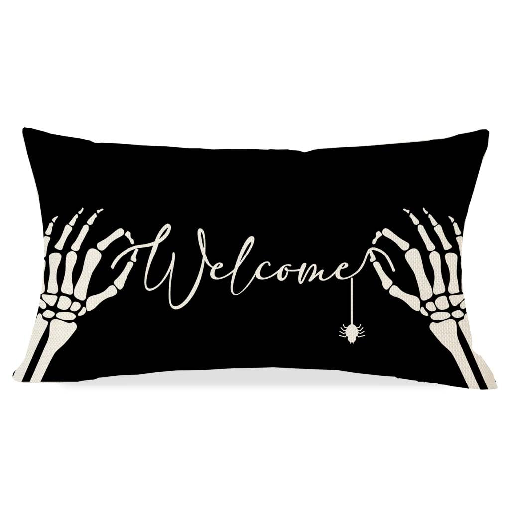 Photo 1 of PANDICORN Black Halloween Pillow Cover 12x20 Skeleton Hand Spider Welcome Outdoor Fall Halloween Decorations Lumbar Decorative Throw Pillow Cases Cushion Cover for Home Living Room Couch Porch Decor
