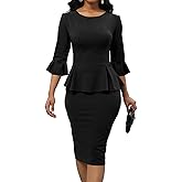 Women's Work Business Dress Bodycon Dress 3/4 Lantern Sleeves Round Neck Pencil Dresses