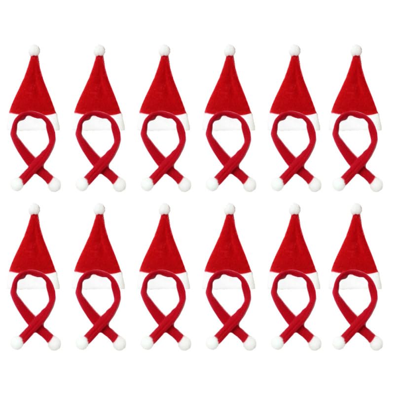 Amosfun 24pcs Christmas Mini Santa Hats Scarf Bottle Decoration Silverware Holders for Xmas Holiday Party Favors Gifts Table Decoration