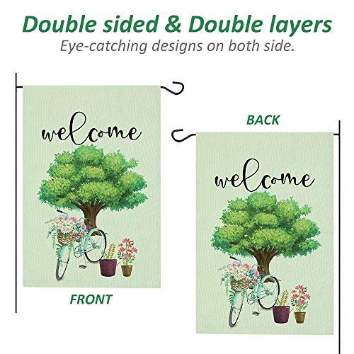 DOMIGLOW Decorative Spring Garden Flags - Farmhouse Welcome Yard Signs Outdoor Yard Flags Vertical Double Sided Burlap Banners Best for Birthday Party Holiday Patio Decor (12.5”×18.5\
