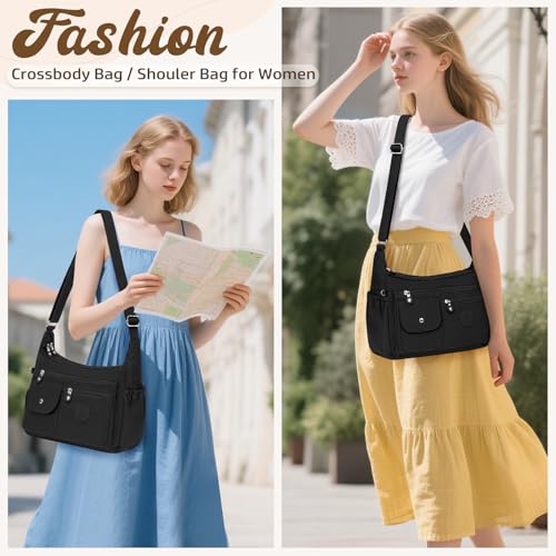 BTNEEU Women's Shoulder Bag Nylon Handbags Large Waterproof Multipocket Leisure Messenger Bags with Adjustable Shoulder Strap Messenger Bag for Shopping, Work, Travel