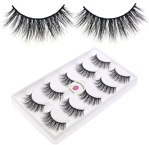 Hot 5 Pairs/Box 3D Real Mink False Eyelashes LASGOOS Design 100% Siberian Mink Fur Luxurious Natural Cross Popular Fake Eye Lashes for Eye Makeup (D109)