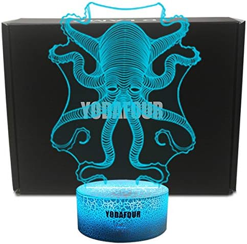 YODAFOUR Octopus 3D Illusion Night Light Lamp Birthday Anniversary Party Gift LED Nursery Desk Table Night Lamps Lights for Baby Kids Children Teen Marine Life Lover Bedroom Playroom Theme Decor