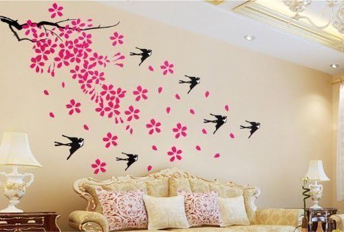 Salala Swallows Flying in Cherry Blossom Flower Wall Decal Sticker by katop