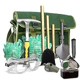 Rock Hounding & Gem Mining Geology Tool Kit (12-Pc Rock Prospecting Set) w/Rock Pick Hammer, 3 Piece Digging Chisel Set, Gloves, Musette Bag, Compass & Whistle, Goggles, Shovel Set & Jewelry Loupe