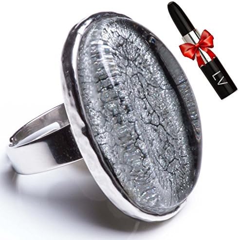 ANTONIO MIR?? Adjustable Silver Oval Ring in Onix design - Elegant Ring with embossed logo - Presentation Gift Bag - LV Lipstick Pen included! by LV Publicidad