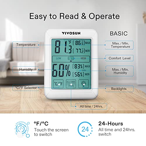 VIVOSUN Digital Thermometer Grow Tent Hygrometer, Indoor Outdoor Temperature and Humidity Meter