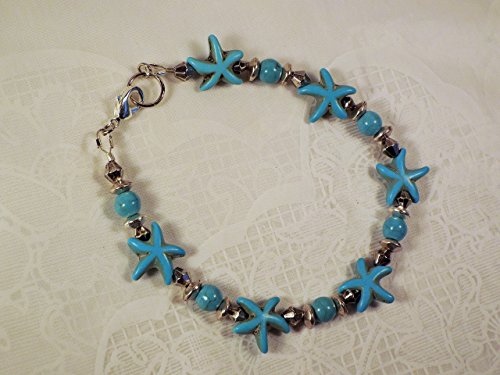 Cynthia Lynn "STAR FISHING" Turquoise Beaded Starfish Silver Necklace