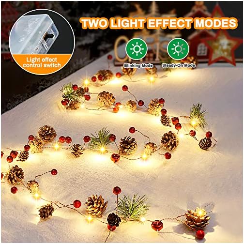 BestFire 9.84FT Christmas Pinecones String Lights with 30 LED Red Berry Bell Xmas Garland Pinecone Fairy String Lights… - Image 3