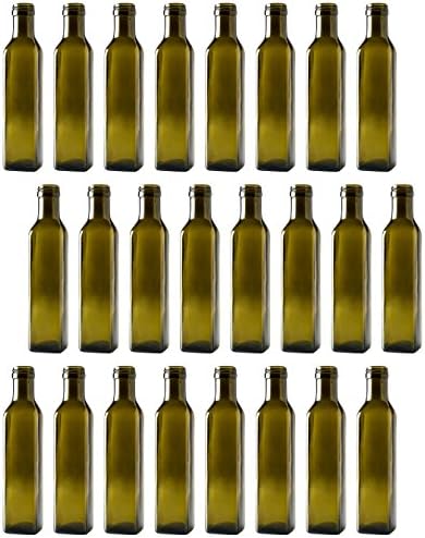 " Marasca " Green Glass Bottle Container, Square Base, 8.45 Fluid Ounces (250ml) Capacity (Pack of 24) [ Italian Import ]