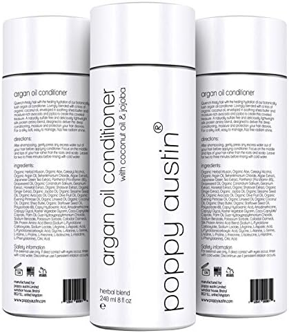 Argan Oil Conditioner by Poppy Austin - 100% Natural, Organic & Sulfate Free - Best Deep Conditioner For Dry Hair, Damaged, Natural, Coloured & Curly Hair - Infused with Coconut Oil For Regrowth