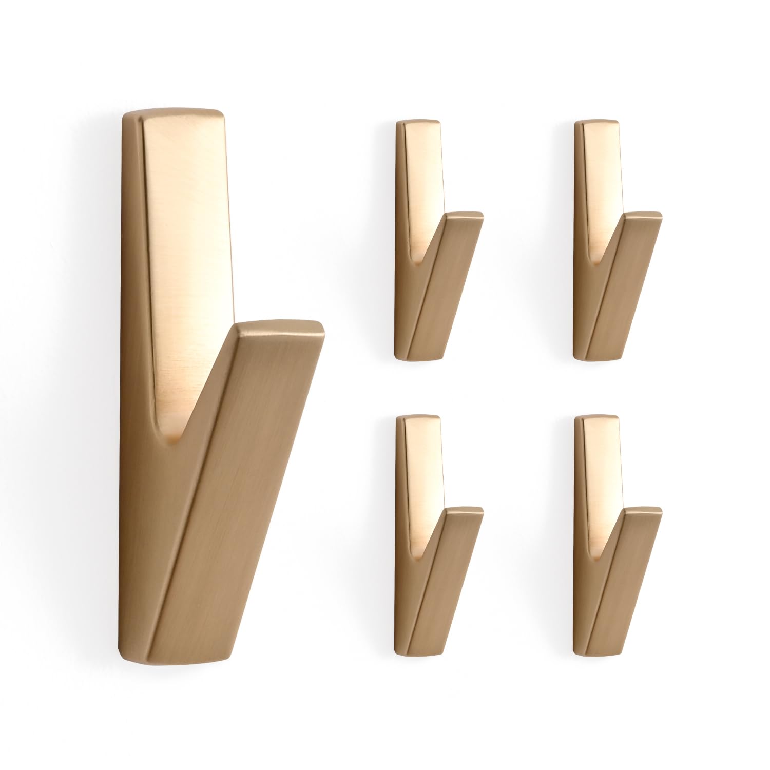 SARIHOSY Row of 5 Square Back Pole Coat Hooks, Antique Brass, Brass Cup and Gold V-Shaped Door Hook