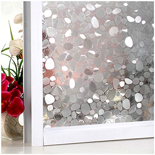 Bloss Window Film Privacy Static Cling Non-Adhesive Window Films Handstone Window Shades Decorative Pebble Glass Films Home Window Contact Paper 17.7-inch By 78.7-inch