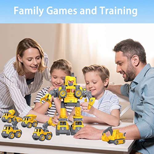 EDPOFUL Take Apart Robot Toys for Boys, 5-in-1 Construction Vehicles Transformation Toys, Building STEM Truck Toys for 5 6 7 Year Old Kids