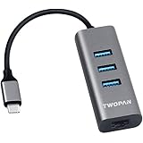 TWOPAN USB C Hub T3-L, Aluminum USB-C to USB 3.0/Gigabit Ethernet Adapter, 3-Port USB 3.0 Hub, RJ45 1000M LAN Port Adapter, C