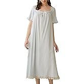 Lu's Chic Women's Victorian Nightgown Princess Cotton Sleepwear Short Sleeve Loungewear