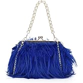 NZYDGXSY Women Pearl Ostrich Feather Tote Bag Fluffy Purse Clutch Feather Evening Handbag for Wedding Party (4)