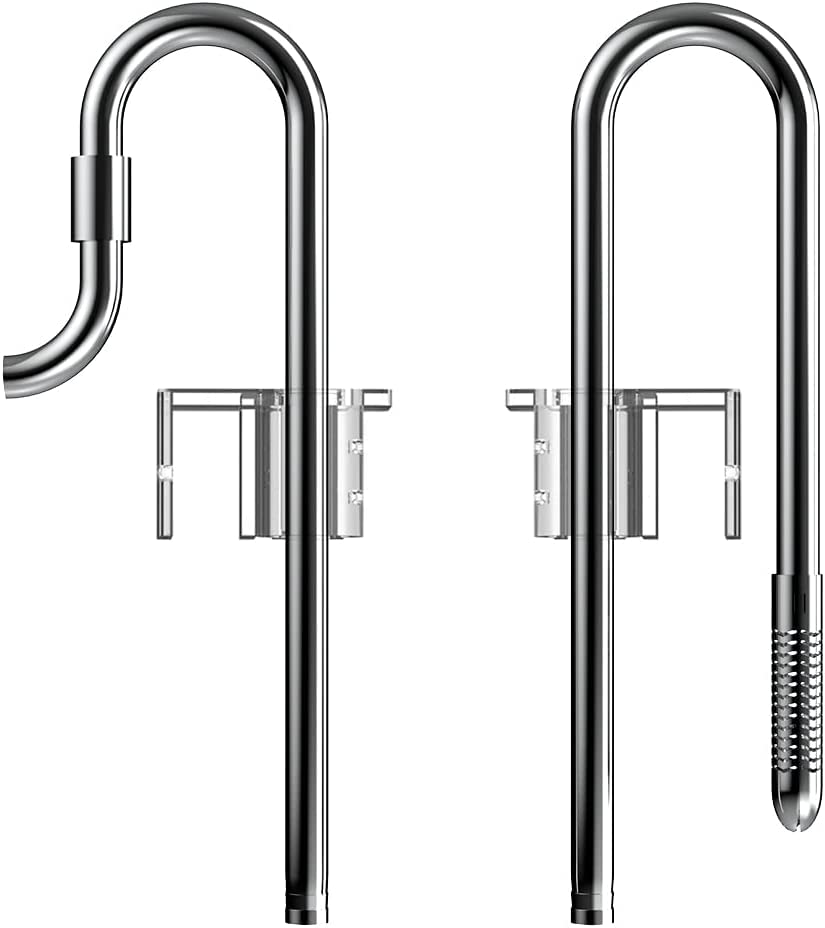 FZONE 10-Inch Mini Stainless Steel Lily Pipe Inflow and Outflow Work with 12/16mm Filter Hoses, Ideal for Aquarium Plant Tanks, with Acrylic Pipe Fixer (Mini-12mm)