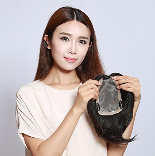 10"14cm hair topper hair piece clip in hair toppers Real human hair hairpiece Mono and PU for white and thin hair for Women off black(Lengh 10 inch)