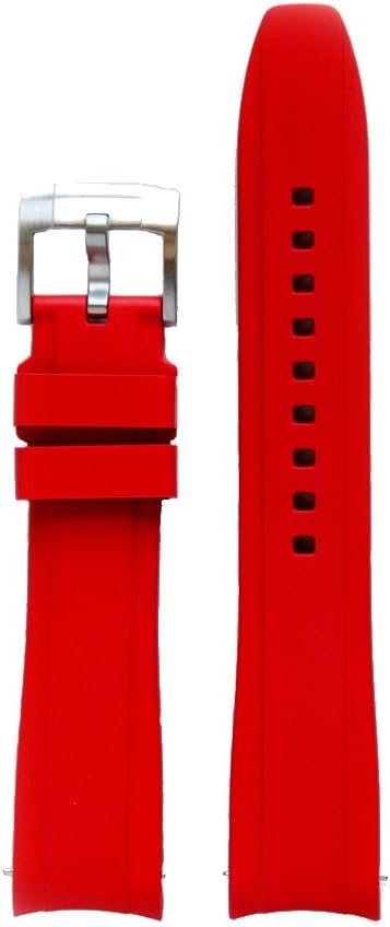 Everest Red Curved End Rubber Watchband w/ Buckle for Rolex Sports Models