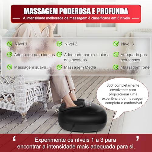 Máquina de Massageador de Pés com Calor, Massageador de Pés Shiatsu com Aquecimento e Controle Remoto, Massageador Profundo de Amassamento, Máquina de Massagem de Pés, 5 Níveis de Intensidade