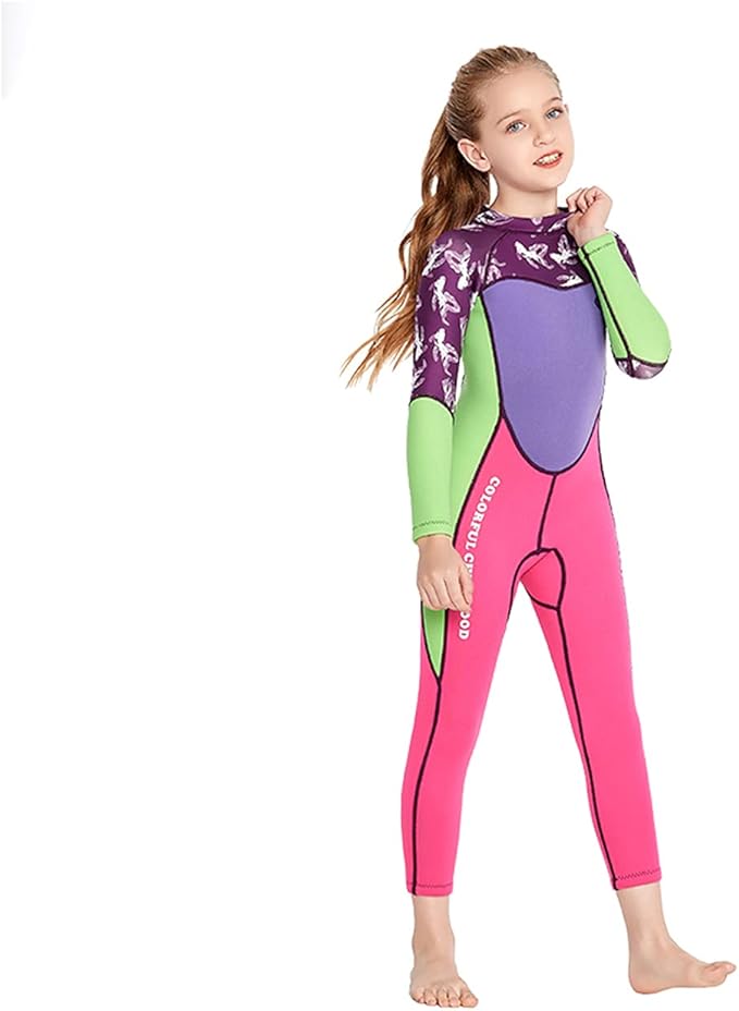 Owntop Girls Wetsuit Kids One Piece Swimwear Long Sleeves Swimsuit