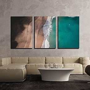 3 Piece Canvas Wall Art - Eagle Eye View of Seashore,Beautiful Landscape - Modern Home Art Stretched and Framed Ready to Hang - 16"x24"x3 Panels