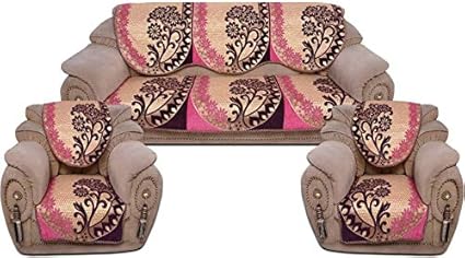 Danwrich Texture Velvet Sofa Cover Set (06 Pieces) for 05 Seater Sofa Set_500TC_Pink